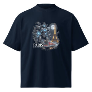 Paris Metro Mecha Robot Front-Print Navy T-Shirt