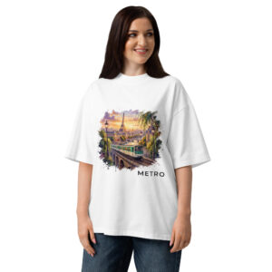 Paris Metro Bridge Eiffel Tower Front-Print White T-Shirt